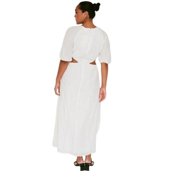 Sabo White Mena Cutout Puff Sleeve Crew Neck Stretch Lined Midi Dress Size XS - Picture 4 of 12